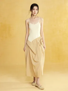 Draped Suspender Long Splicing Dress
