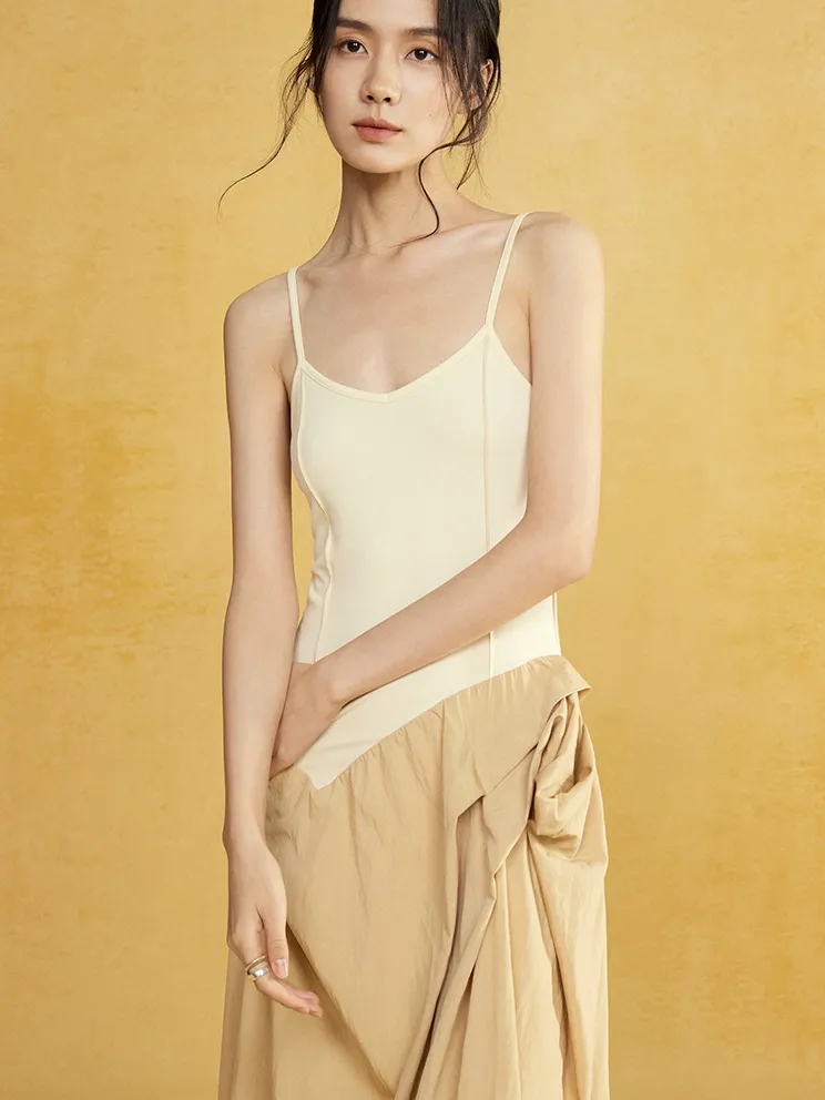 Draped Suspender Long Splicing Dress