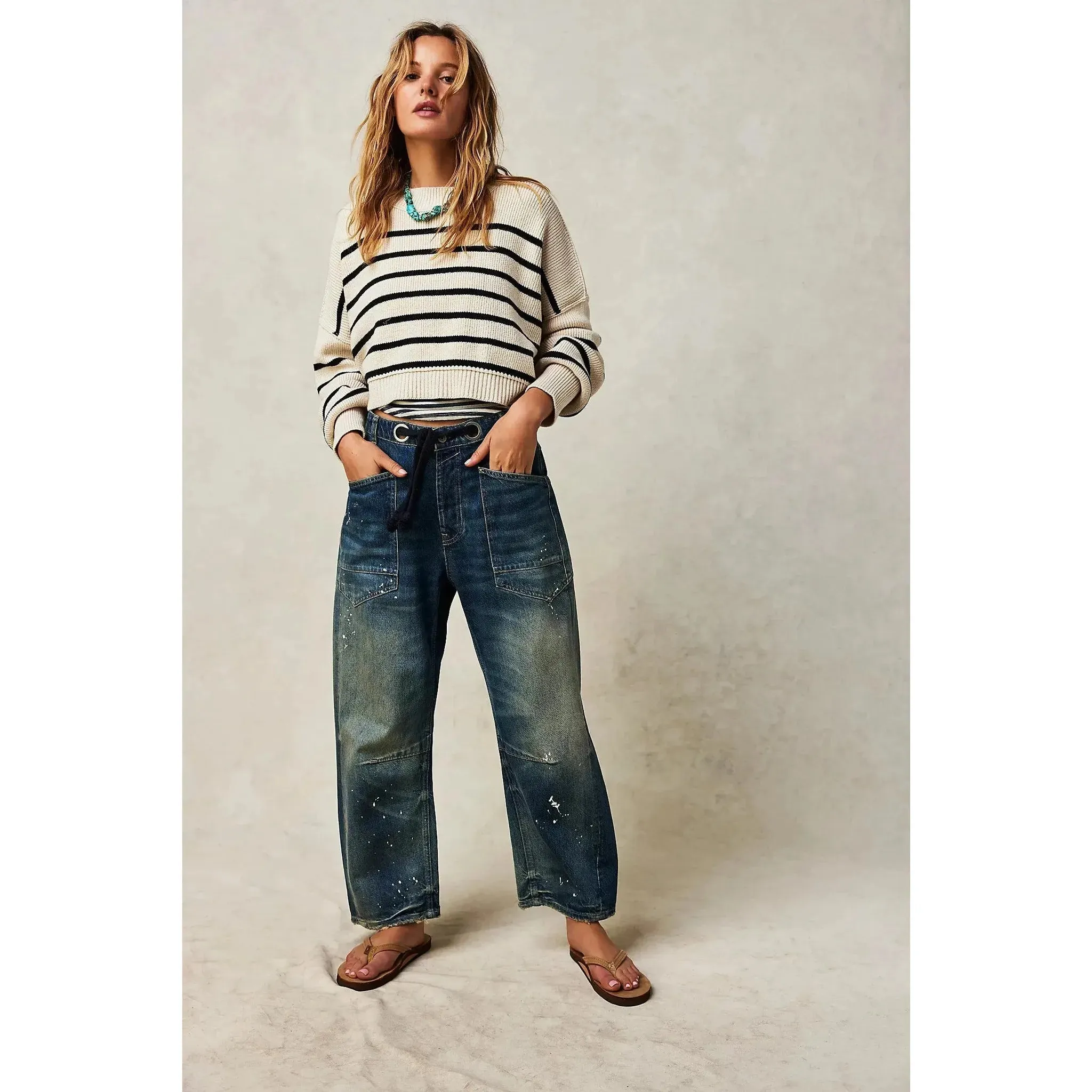 Free People Good Luck Mid Rise Barrel Jean