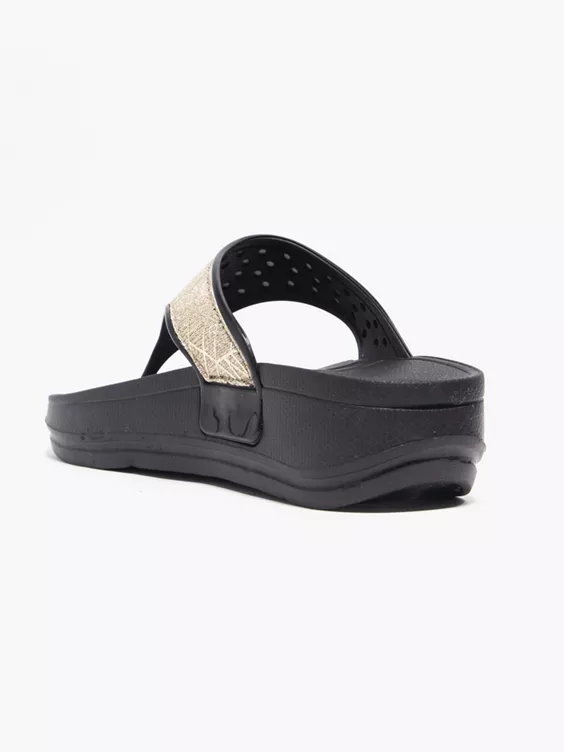 Graceland  Ladies Black Wedge Flip Flops