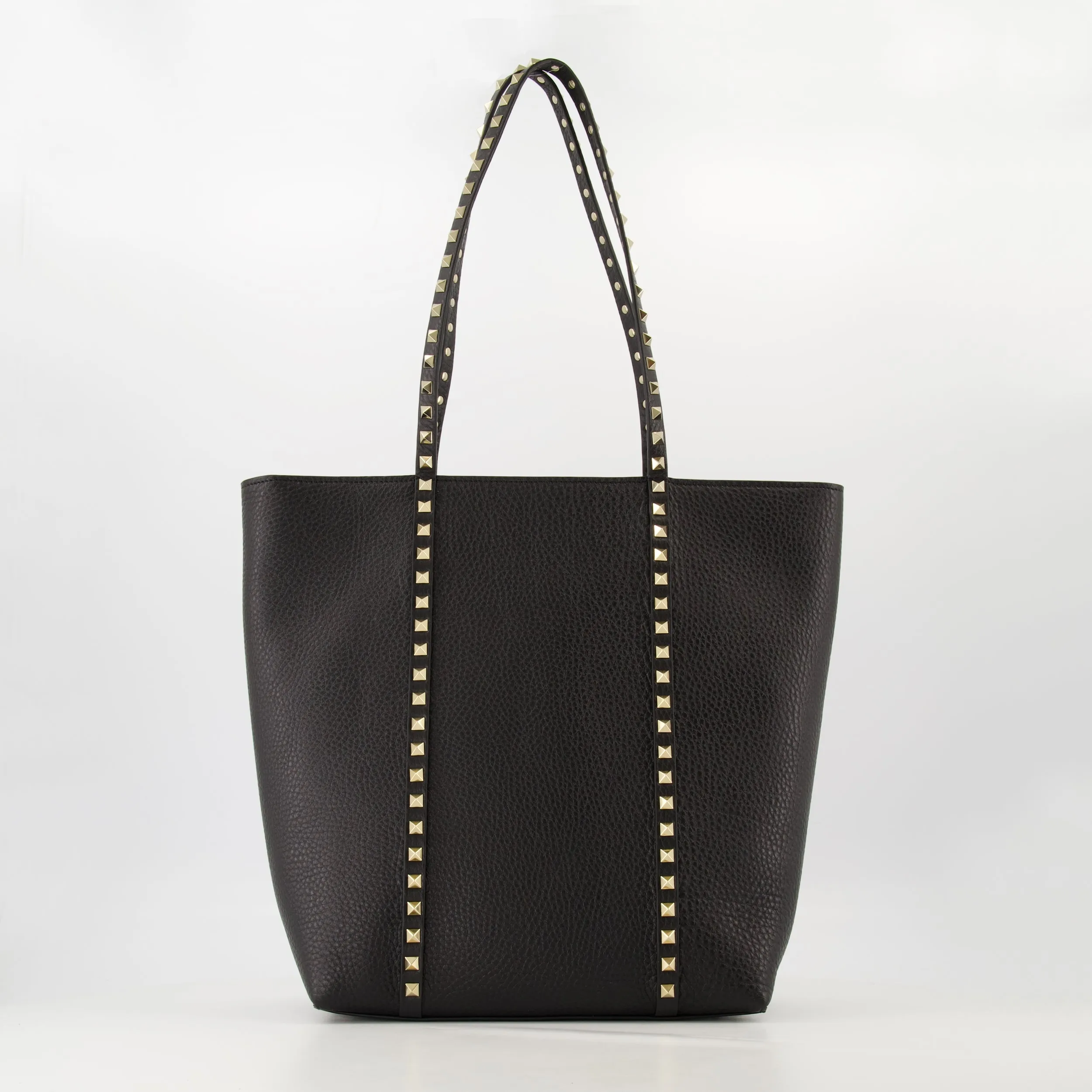 Grained Leather Rockstud Tote Bag