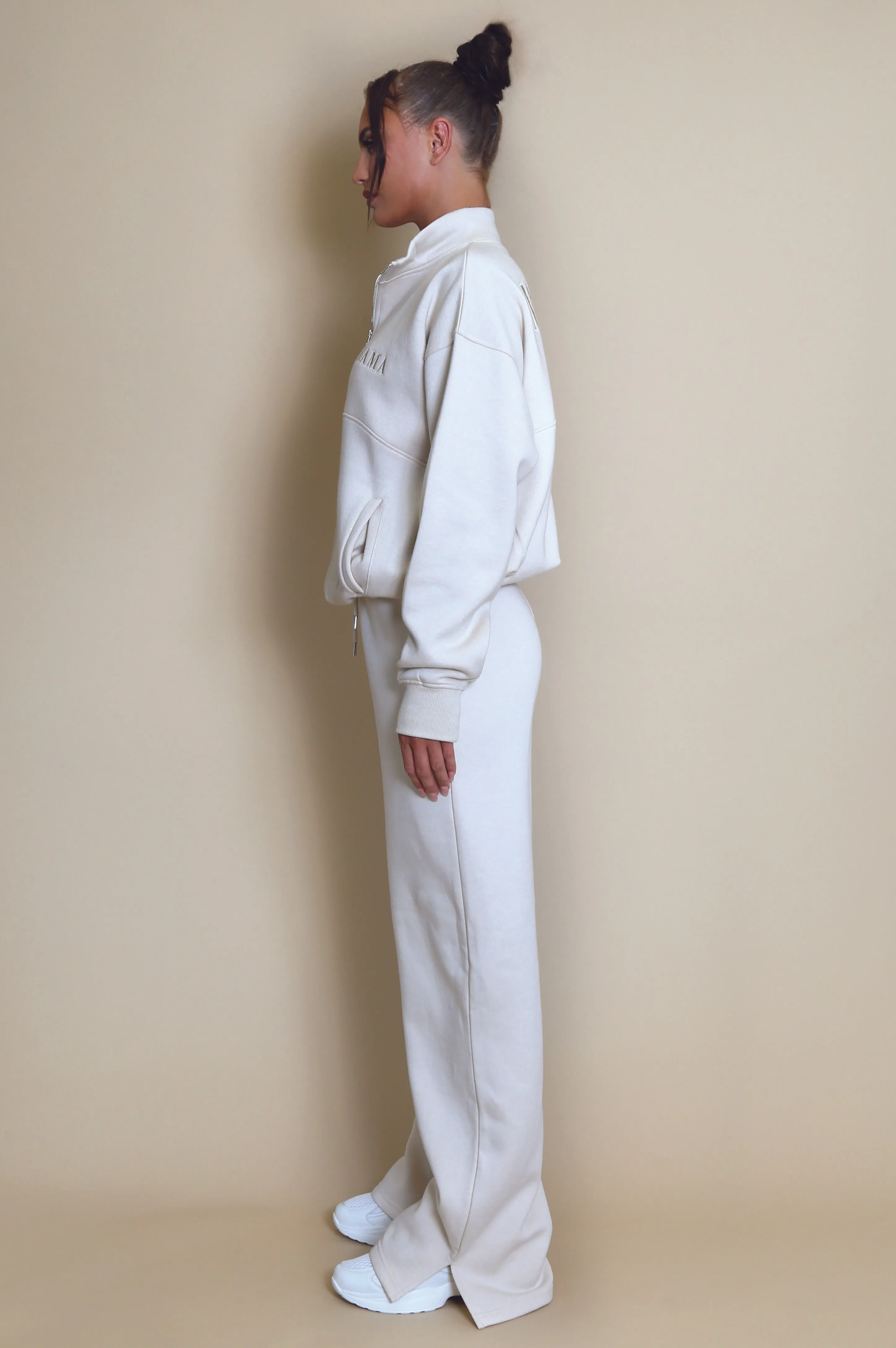 Half Zip Mama and Me Sweatshirt In Beige