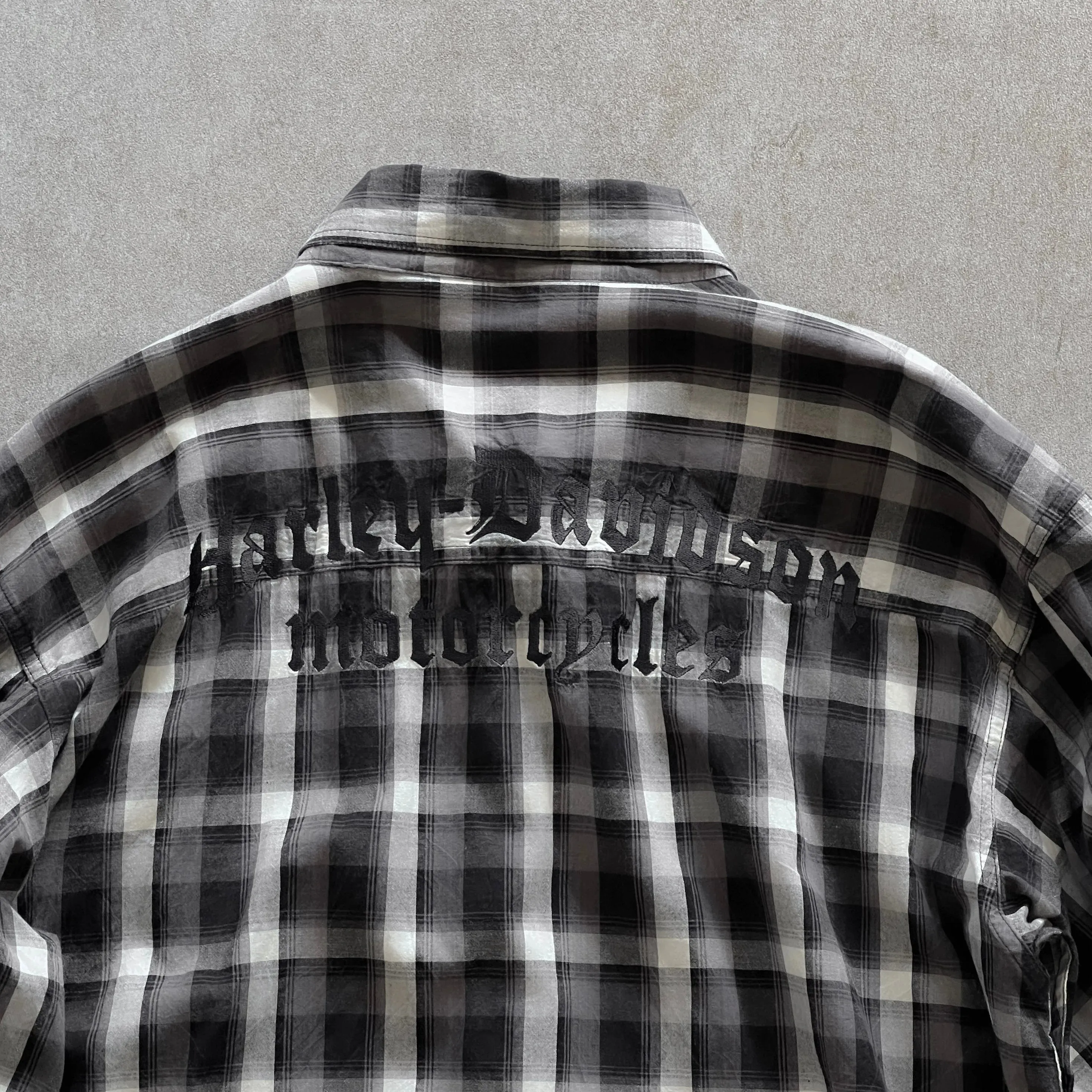 Harley Davidson Black Checkered Embroidery Shirt - XXL