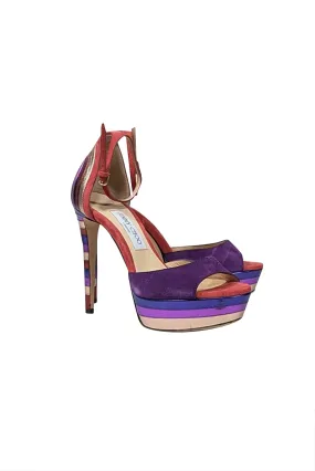 Jimmy Choo - Coral Pink, Purple, & Metallic Multi Color Open Toe Pumps Sz 7