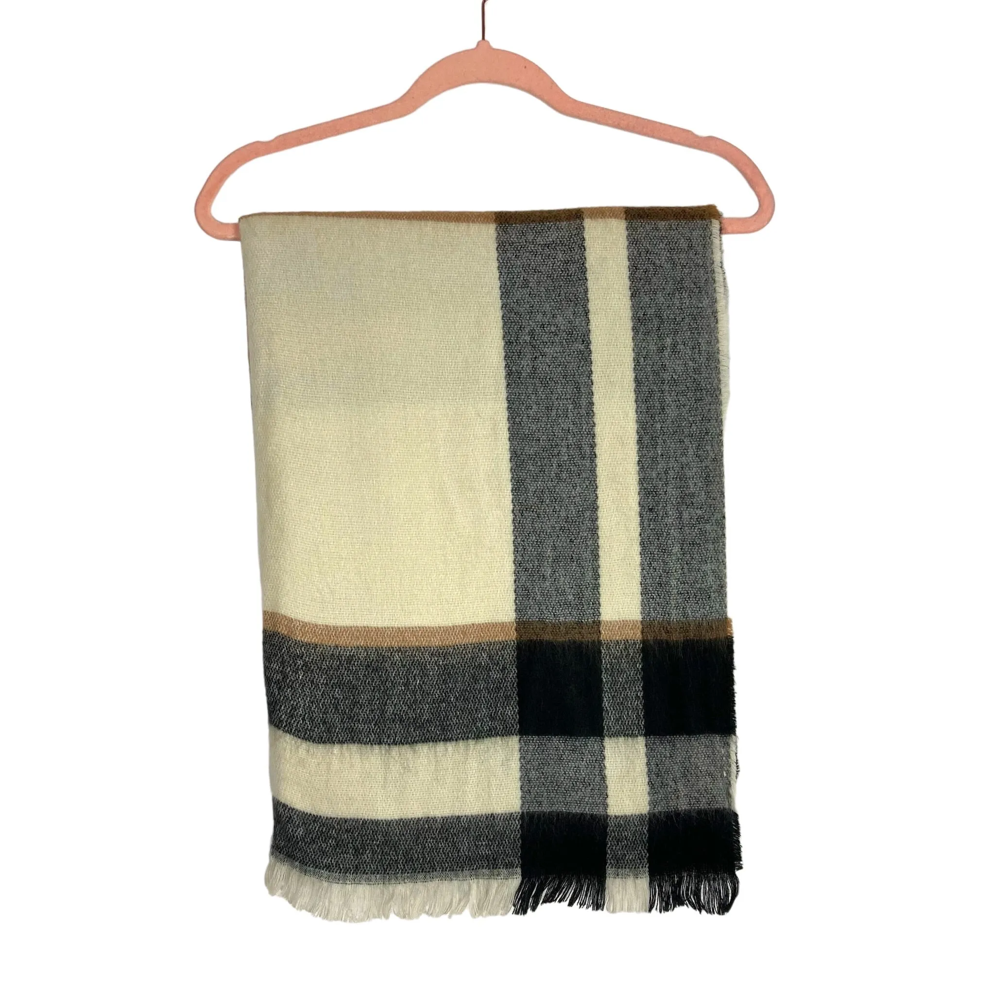 LOFT Navy/Cream/Brown Plaid Blanket Scarf