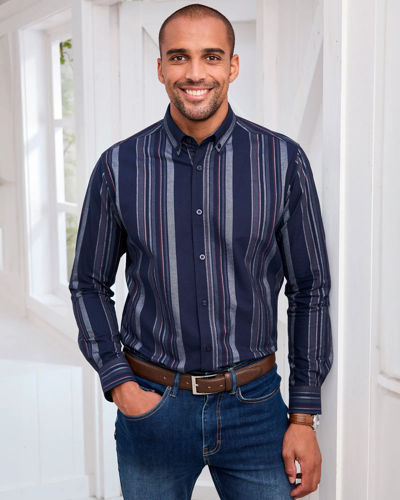 Long Sleeve Winter Weight Patterned Oxford Shirt