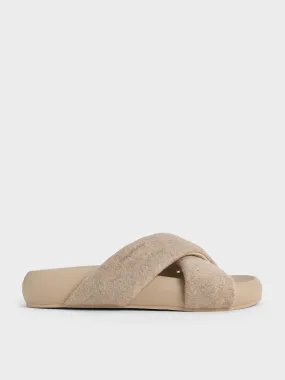 Lumi Textured Crossover-Strap Slide Sandals - Taupe