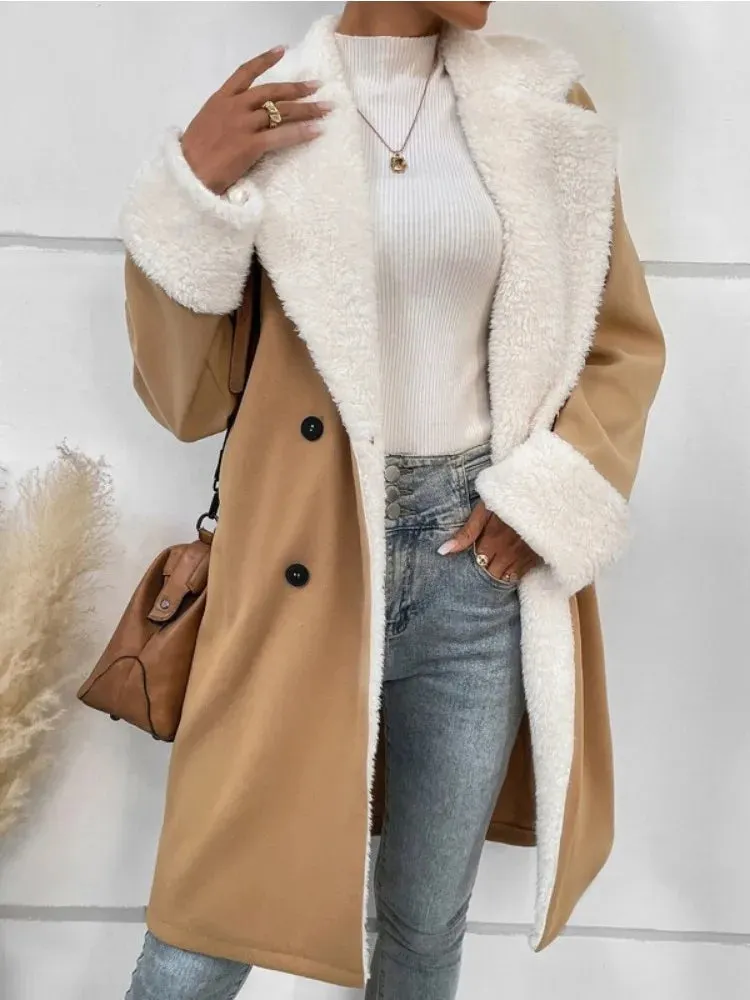 Manteau Long Doublé en Polaire pour Femmes