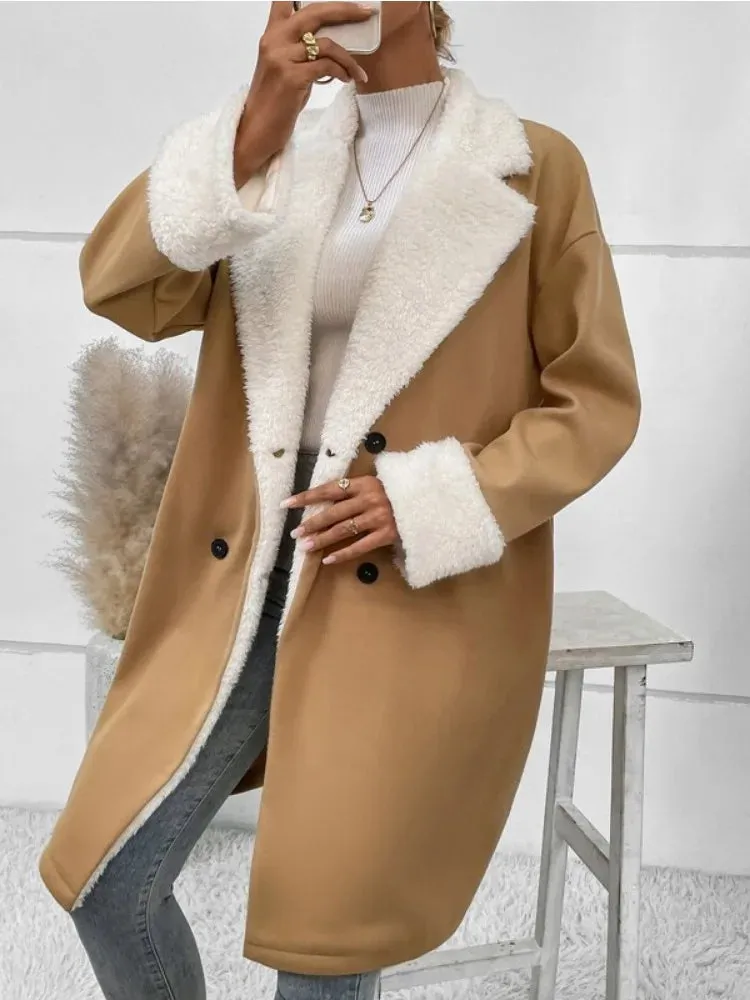 Manteau Long Doublé en Polaire pour Femmes