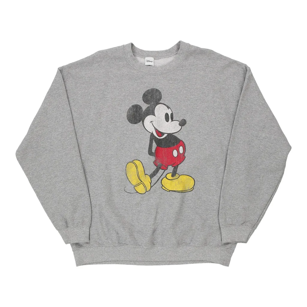 Mickey Mouse Disney Cartoon Sweatshirt - XL Grey Cotton