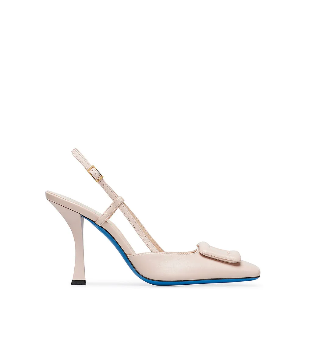 Pink nappa leather slingback pumps