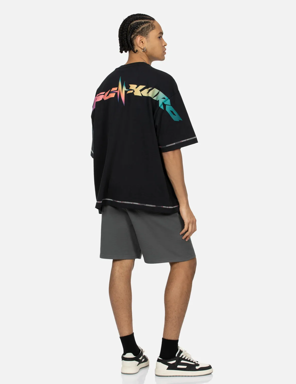 Rainbow Seagull and Logo Print Oversized T-Shirt