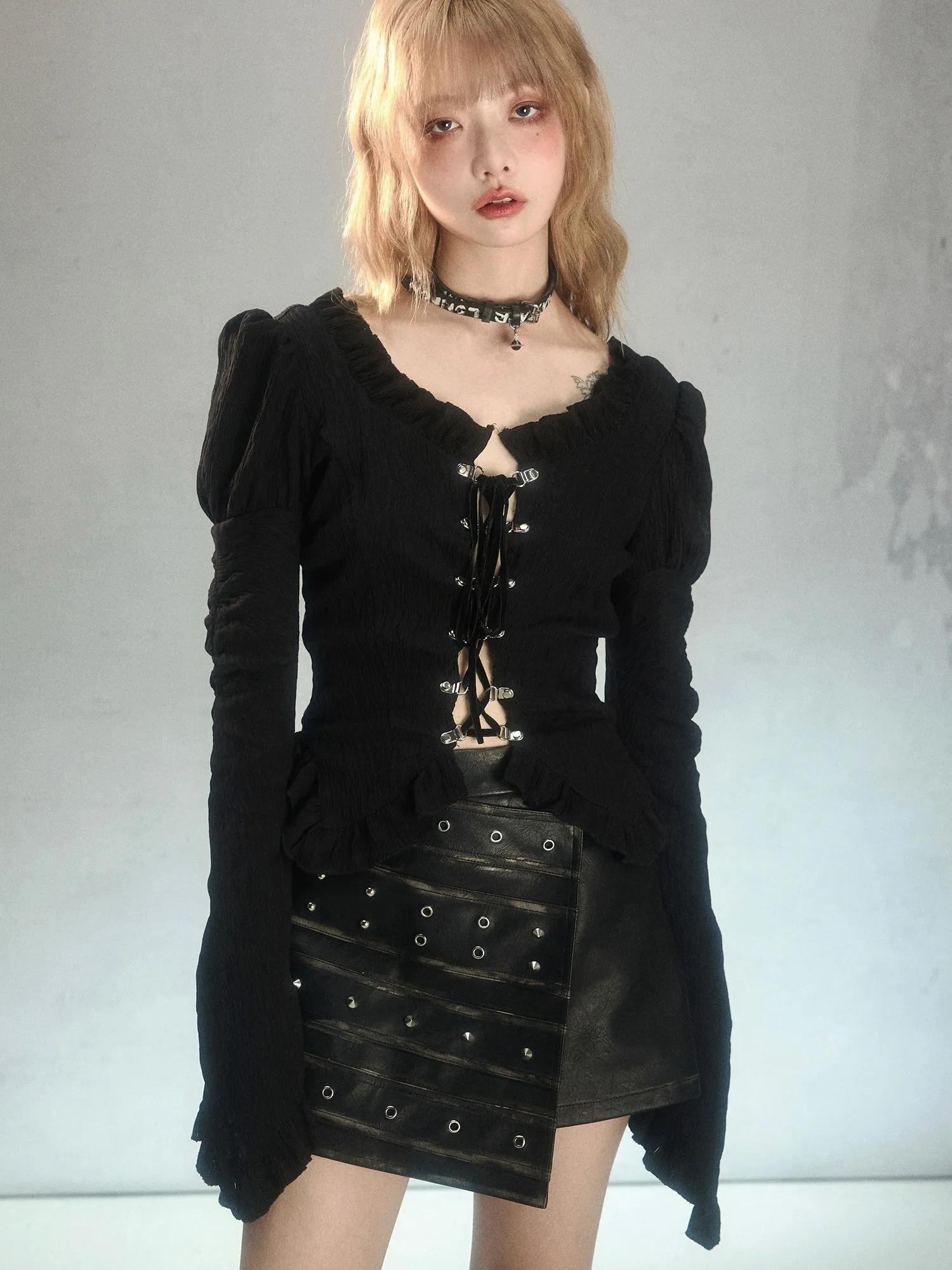 Rivets Retro Leather A-Line Skirt