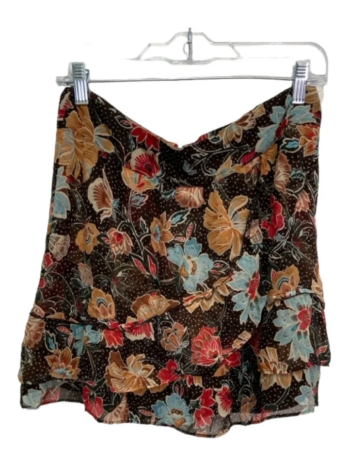 Sezane Size 40 Black & Multi Viscose Floral Back Zip Ruffle Skirt