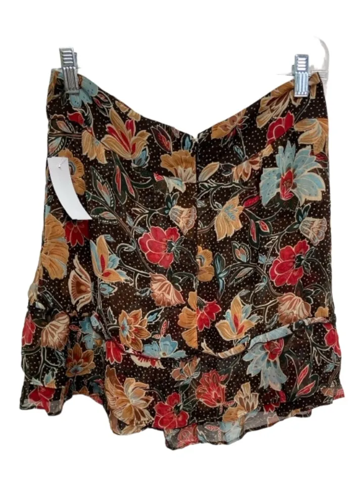 Sezane Size 40 Black & Multi Viscose Floral Back Zip Ruffle Skirt