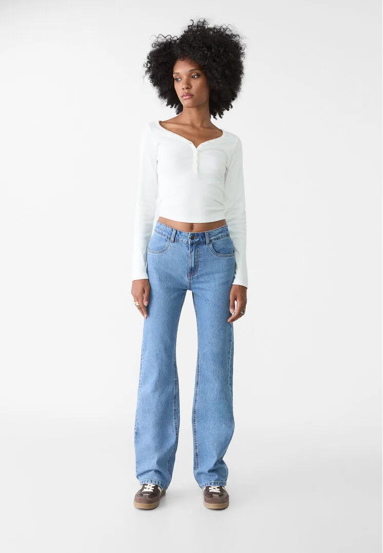 Stradivarius Mid-rise comfortable straight-leg jeans  Blue denim 10