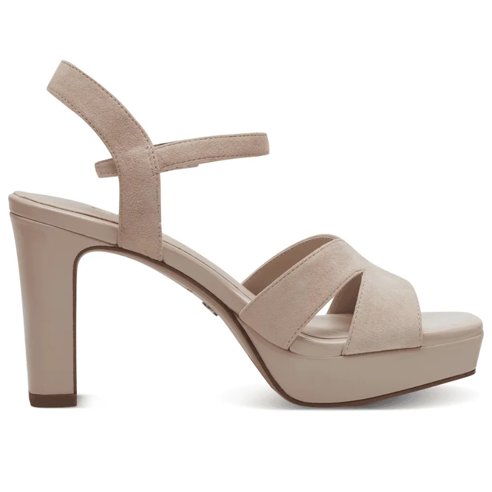 Tamaris 28309 Nude Suede Platform Heeled Sandals