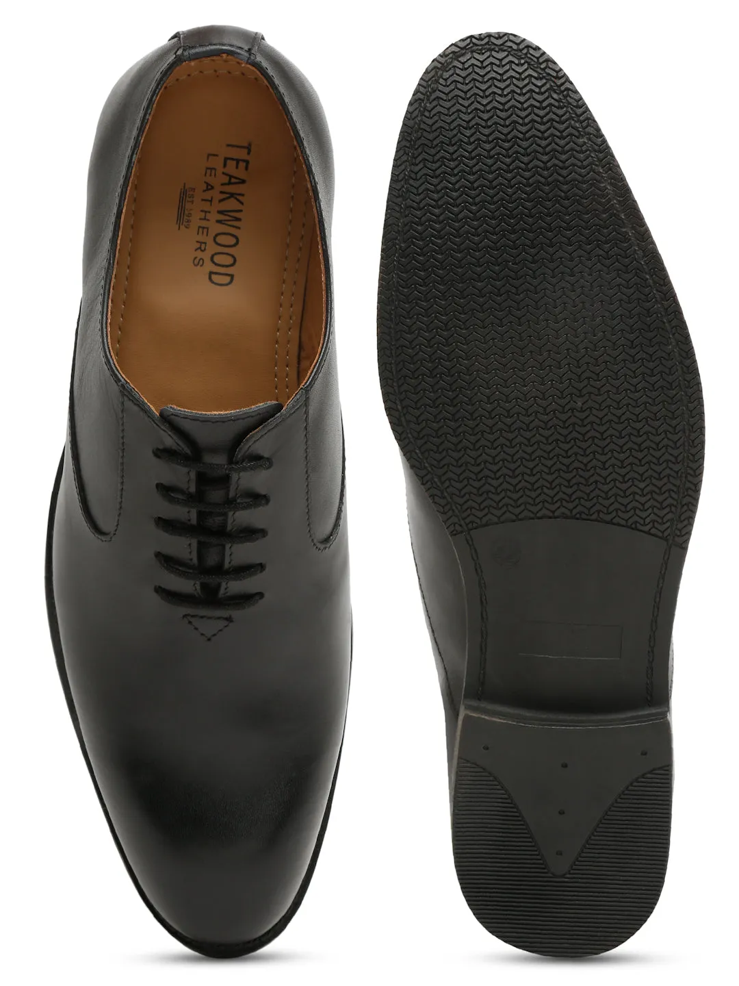 Teakwood Genuine Leather Black Oxford Shoes