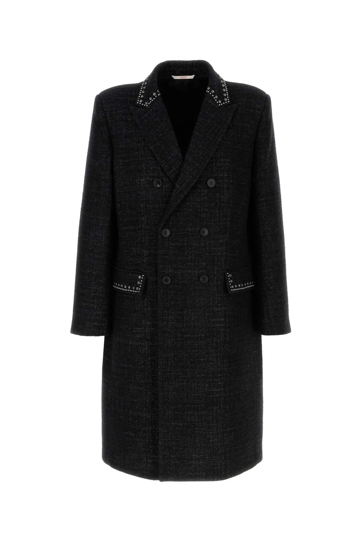Valentino Garavani Melange Black Wool Blend Coat