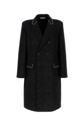 Valentino Garavani Melange Black Wool Blend Coat